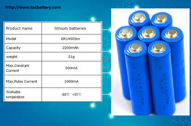 3.6V एए ER14505 14500 LiSOCl2 बैटरी के साथ उच्च क्षमता के लिए एमीटर, गैस मीटर