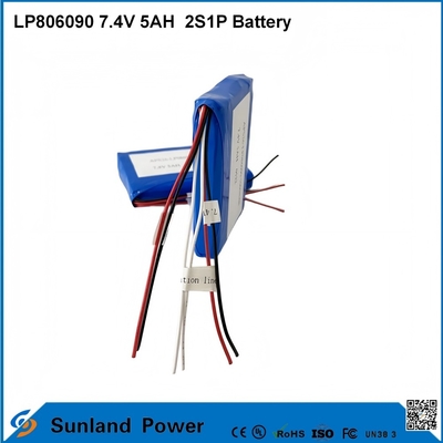7.4V 5AH LP806090 2S1P पॉलीमर लिथियम आयन बैटरी ईंधन गेज के साथ I2C फ़ंक्शन के साथ