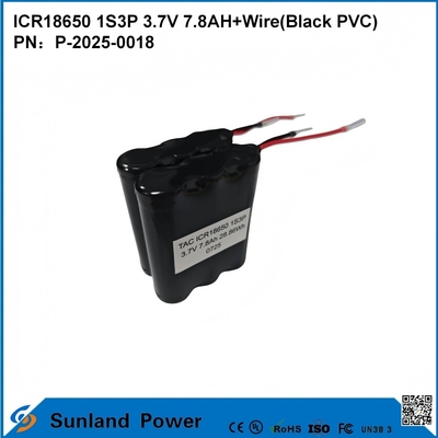 ICR18650 1S3P 3.7V 7.8AH+वायर ((ब्लैक पीवीसी) बैटरी