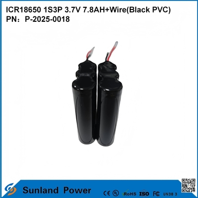 ICR18650 1S3P 3.7V 7.8AH+वायर ((ब्लैक पीवीसी) बैटरी