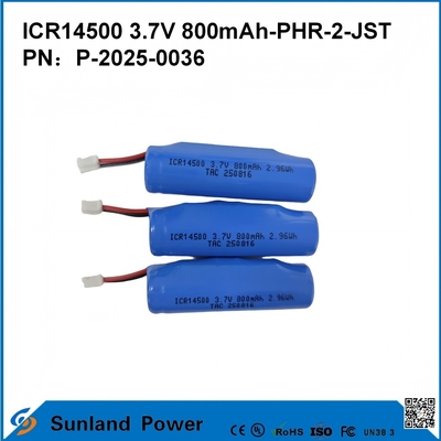 ICR14500 3.7V 800mAh-PHR-2-JST-10mm वायर बैटरी