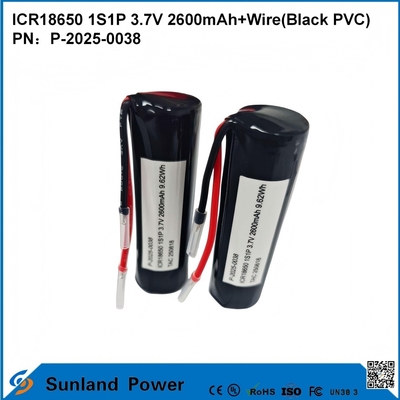 ICR18650 1S1P 3.7V 2600mAh+Wire(Black PVC) बैटरी