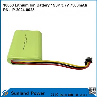 18650 लिथियम आयन बैटरी 1S3P 3.7V 7500mAh लिथियम आयन बैटरी पैक