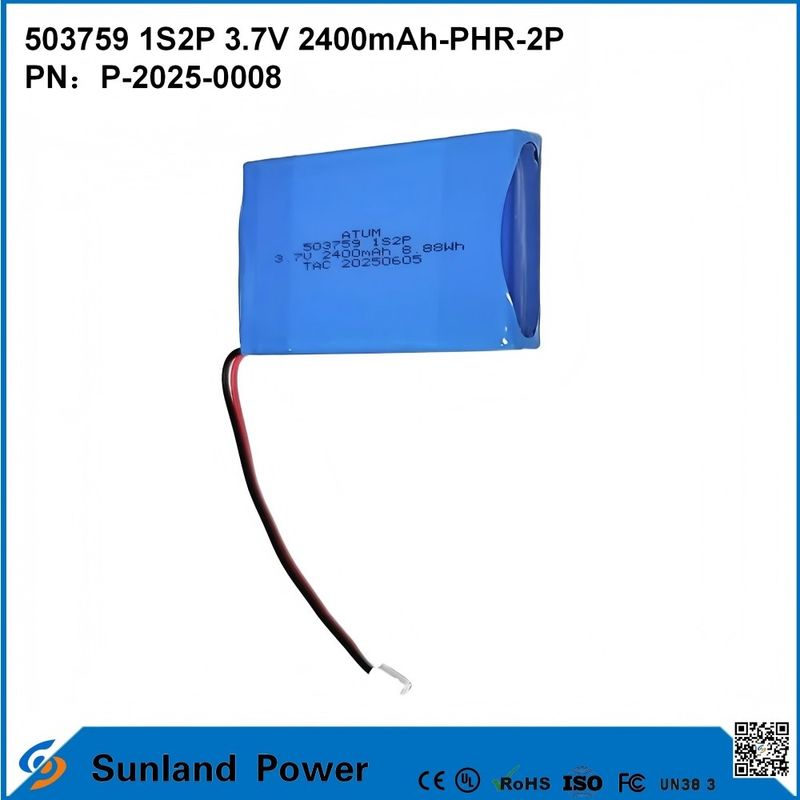 ICR503759 1S2P 3.7V 2400mAh-PHR-2P पोर्टेबल इलेक्ट्रॉनिक्स बैटरी के लिए अंतिम पावर पैक