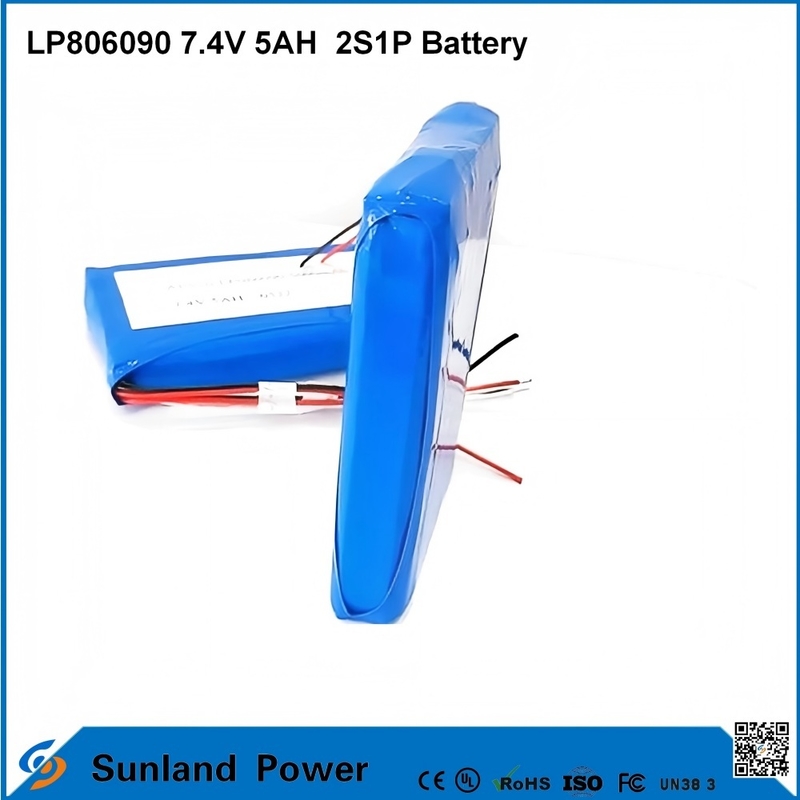 7.4V 5AH LP806090 2S1P पॉलीमर लिथियम आयन बैटरी ईंधन गेज के साथ I2C फ़ंक्शन के साथ