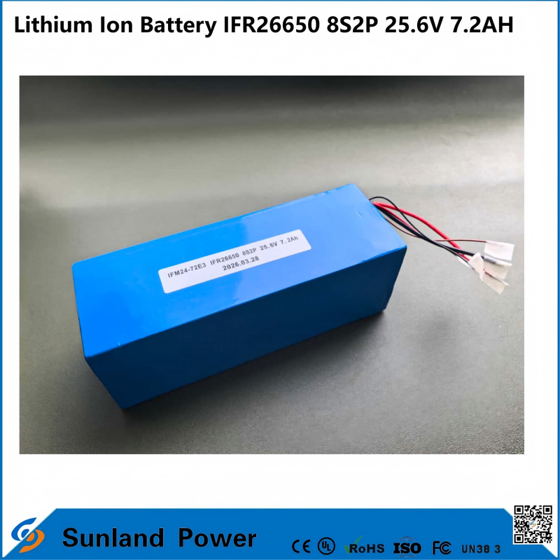 The IFR26650 8S2P 25.6V 7.2Ah LiFePO₄ battery pack​ is widely used in solar tracking systems, telecom backup power supplies, portable instruments, and compact AGVs