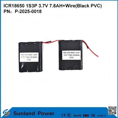 ICR18650 1S3P 3.7V 7.8AH+वायर ((ब्लैक पीवीसी) बैटरी
