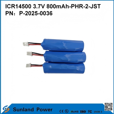 ICR14500 3.7V 800mAh-PHR-2-JST-10mm वायर बैटरी