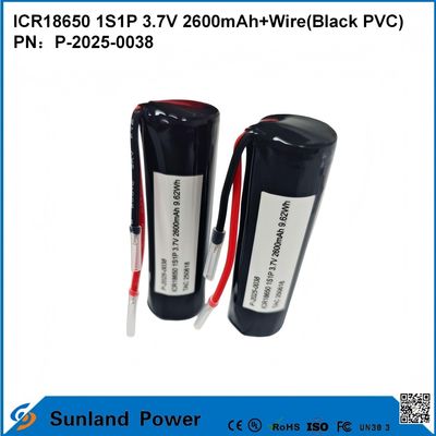 रिचार्जेबल ICR18650 1S1P 3.7V 2600MAH + केबल (काला PVC) बैटरी