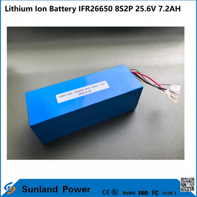 IFR26650 8S2P 25.6V 7.2Ah LiFePO4 बैटरी पैक का व्यापक रूप से सौर ट्रैकिंग सिस्टम, दूरसंचार बैकअप बिजली आपूर्ति, पोर्टेबल उपकरण और कॉम्पैक्ट AGV में उपयोग किया जाता है