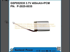 GSP052535 3.7V 400mAh+PCM बैटरी कॉम्पैक्ट दो-तरफा रेडियो, वॉयस रिकॉर्डर, मिनी जीपीएस ट्रैकर्स, स्मार्ट स्टाइलस और इसी तरह के उपकरणों में उपयोग की जाती है
