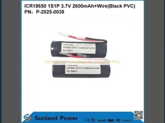 ICR18650 1S1P 3.7V 2600mAh+वायर (काला पीवीसी)