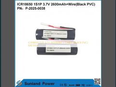 ICR18650 1S1P 3.7V 2600MAH + केबल (काला PVC) बैटरी